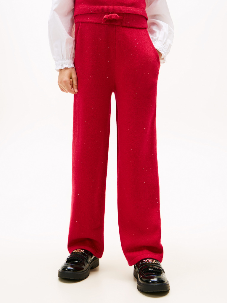 Red Sequin Wide Leg Drawstring Trousers  Girls