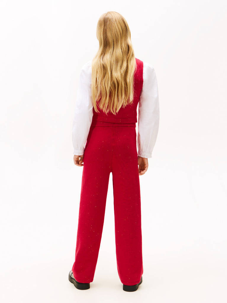 Red Sequin Wide Leg Drawstring Trousers  Girls