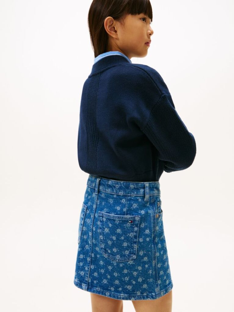 Denim Floral Print Flag Embroidery Denim Skirt  Girls