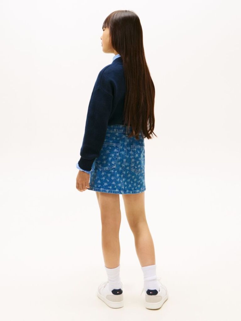Denim Floral Print Flag Embroidery Denim Skirt  Girls