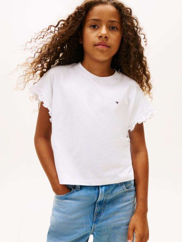 White Essential Ruffle Cuff Relaxed Top  Girls