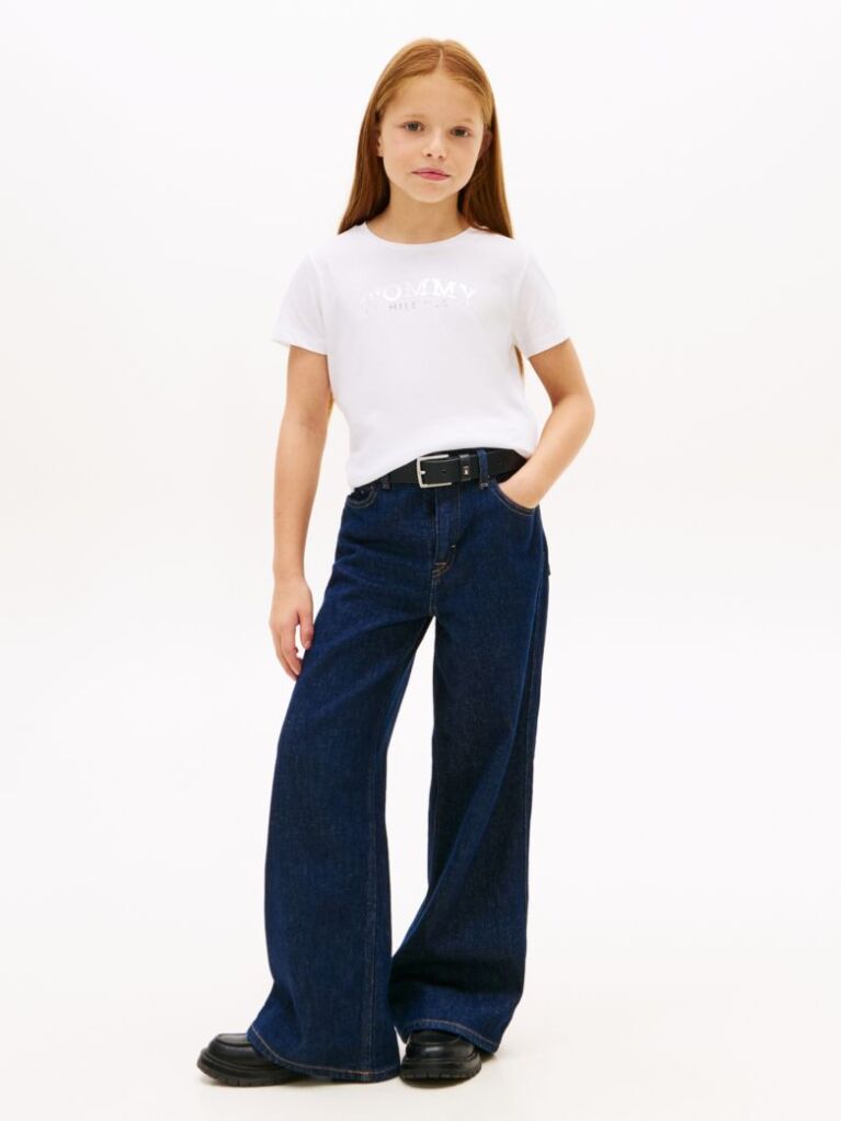 Άσπρο Slim T-Shirt Με Κλασική Λαιμόκοψη  Κορίτσια
