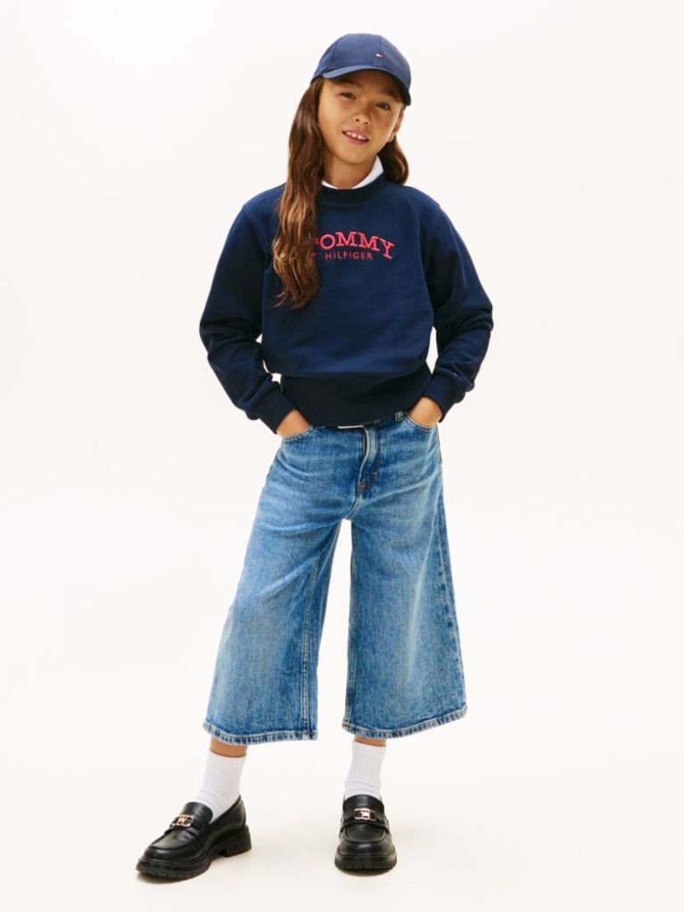 Blue Logo Embroidery Crew Neck Terry Sweatshirt  Girls