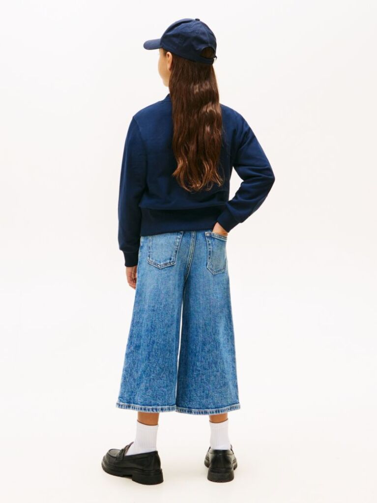 Blue Logo Embroidery Crew Neck Terry Sweatshirt  Girls