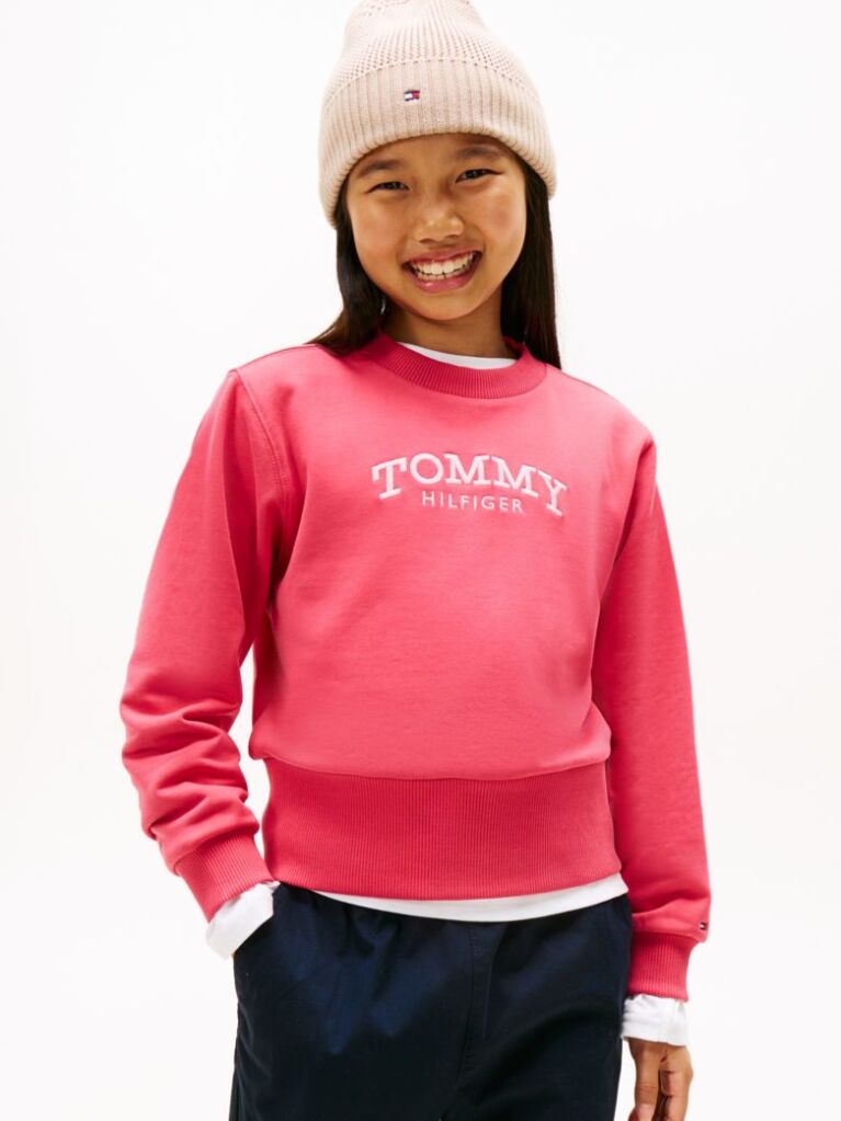Pink Logo Embroidery Crew Neck Terry Sweatshirt  Girls