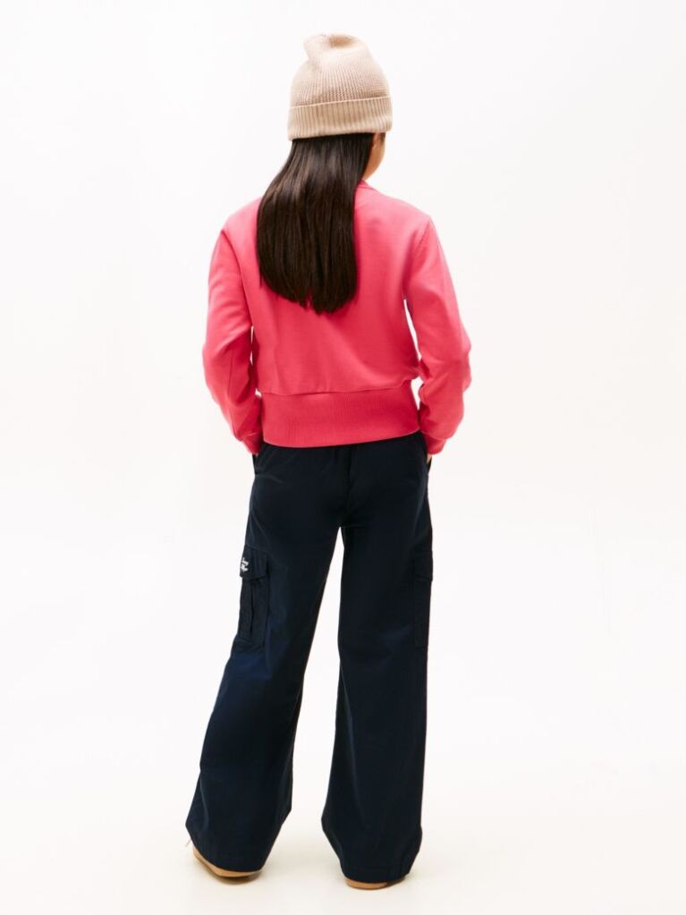 Pink Logo Embroidery Crew Neck Terry Sweatshirt  Girls