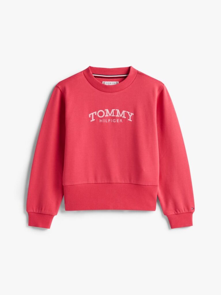 Pink Logo Embroidery Crew Neck Terry Sweatshirt  Girls