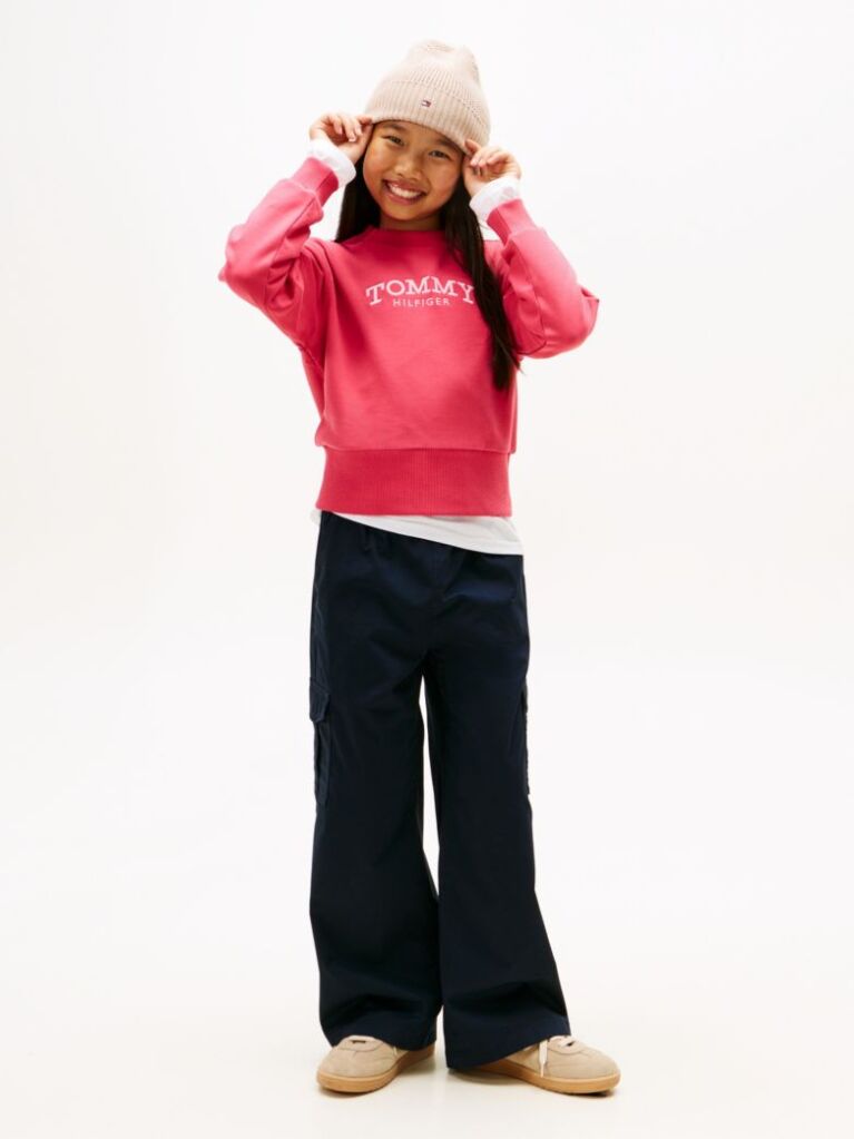Pink Logo Embroidery Crew Neck Terry Sweatshirt  Girls
