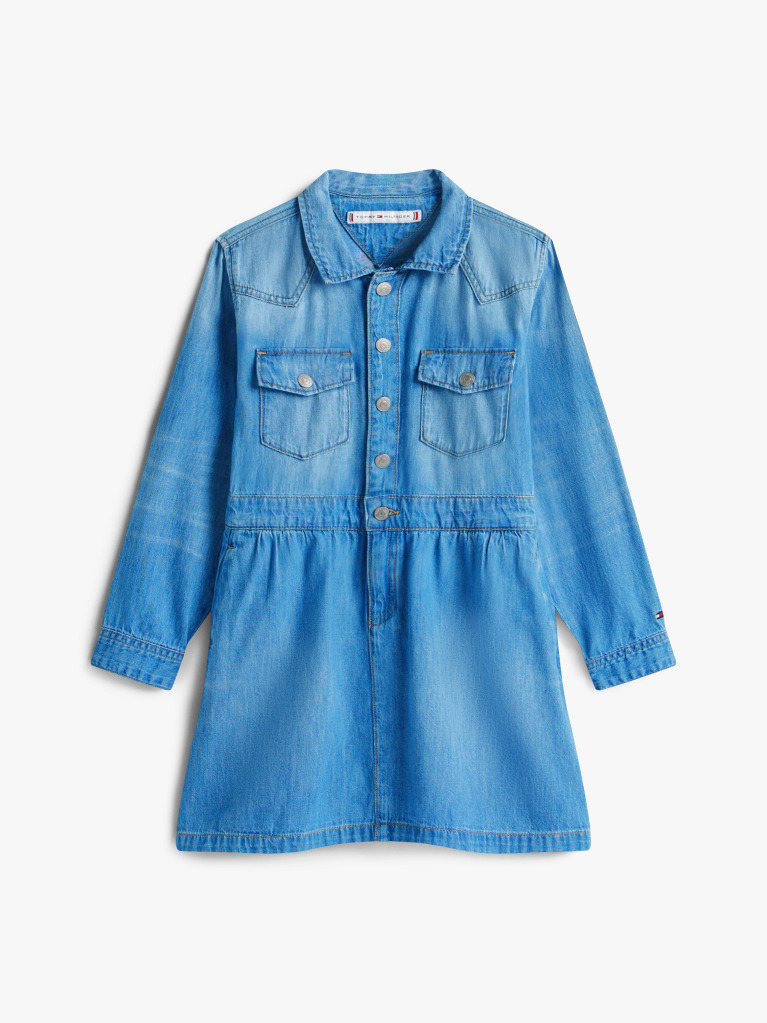 Blue Denim Long Sleeve Dress  Girls
