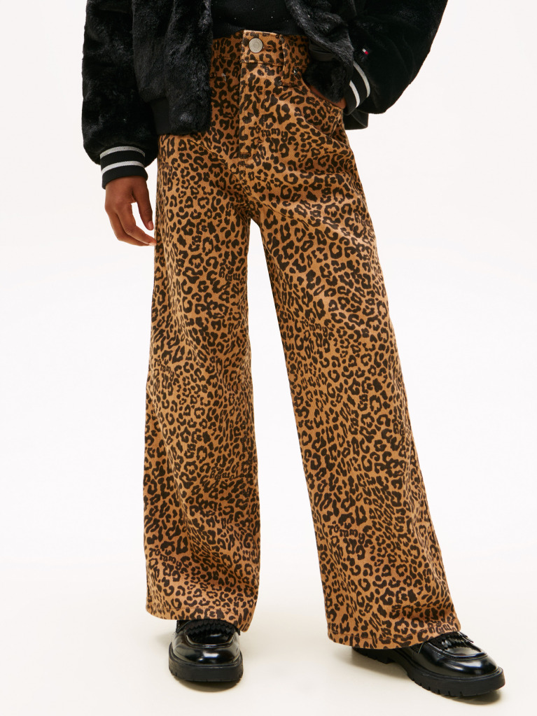 Multi Mabel Leopard Print High Rise Wide Leg Jeans  Girls