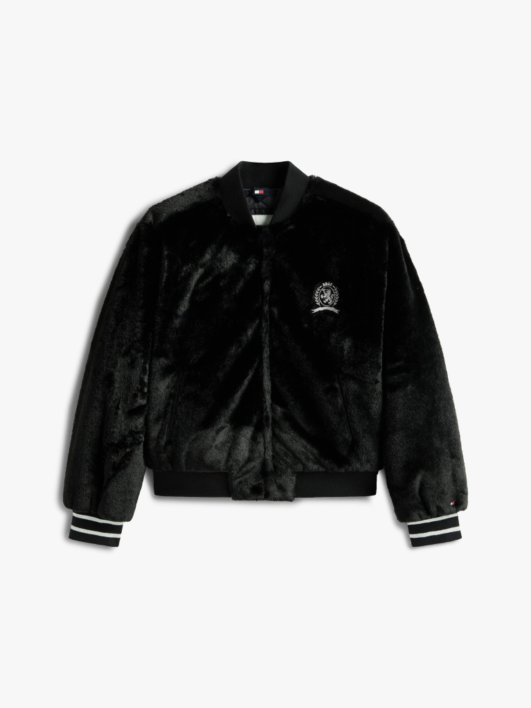 Black Faux Fur Relaxed Bomber Jacket  Girls
