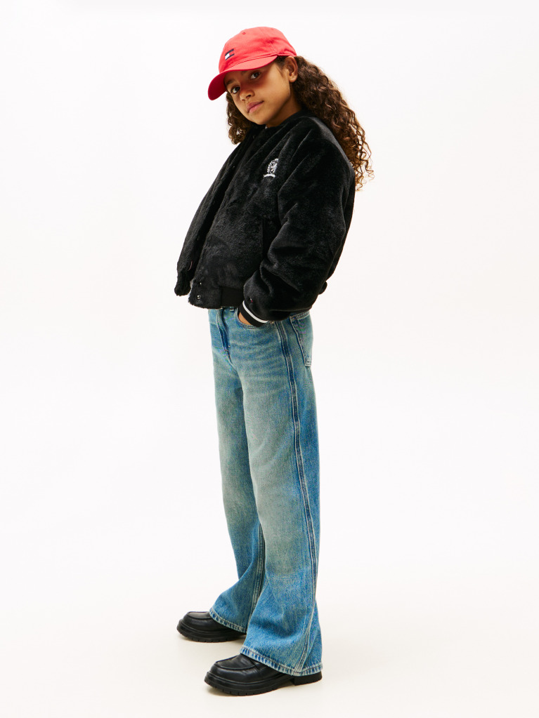 Black Faux Fur Relaxed Bomber Jacket  Girls