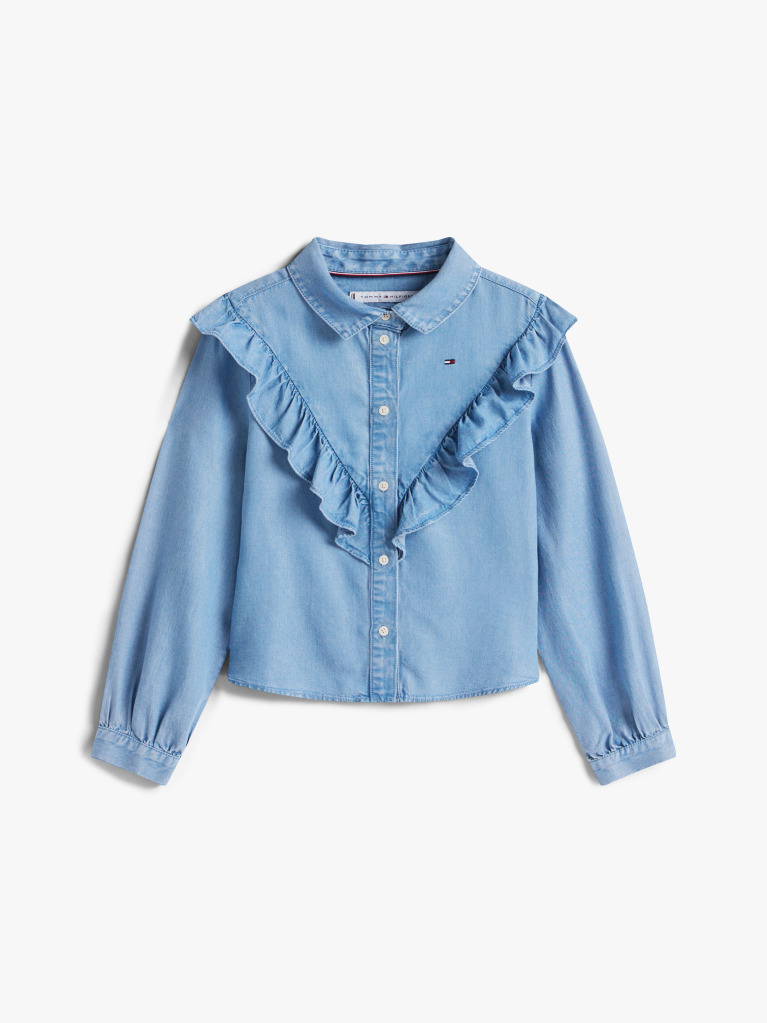 Denim Ruffle Relaxed Fit Shirt  Girls