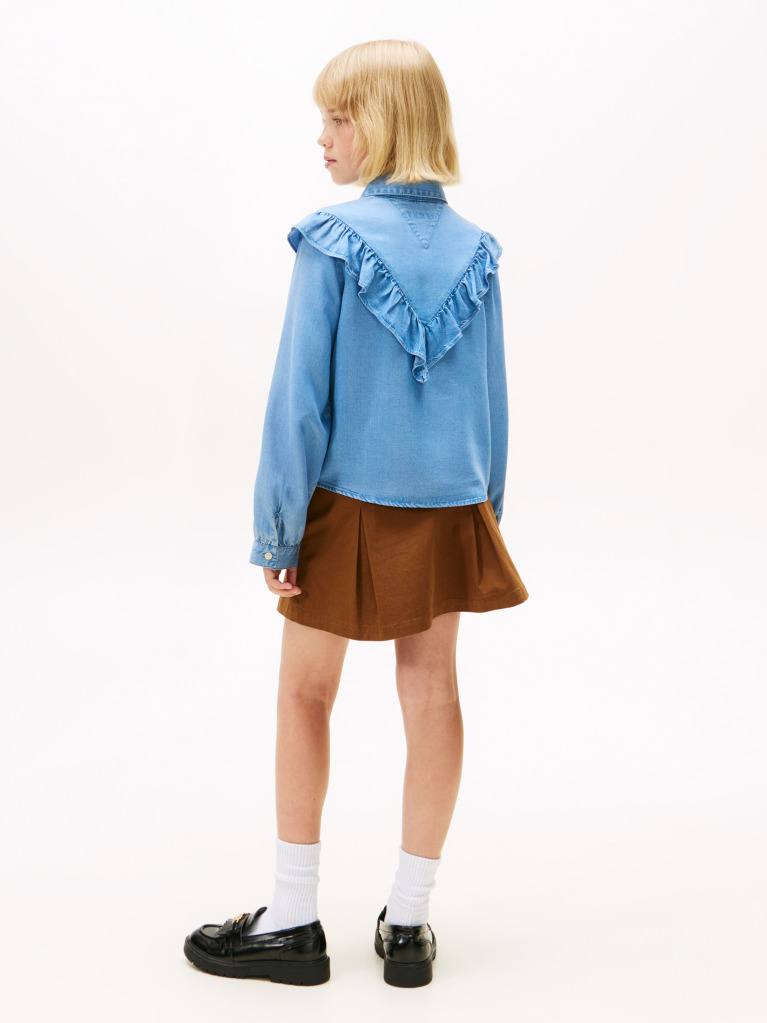 Denim Ruffle Relaxed Fit Shirt  Girls