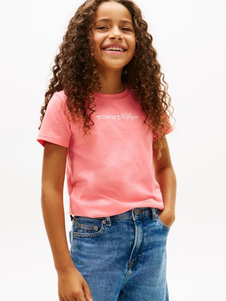 Ροζ Slim Βαμβακερό T-Shirt Με Κεντητό Λογότυπο  Κορίτσια