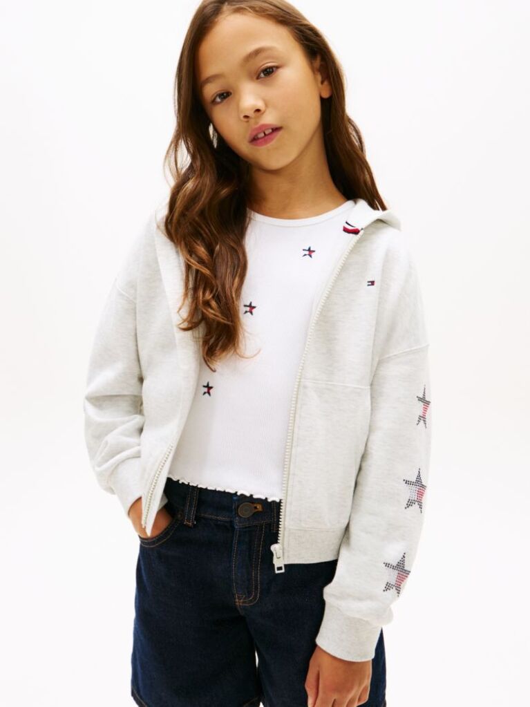 Grey Diamanté Star Back Logo Zip-Thru Hoody  Girls