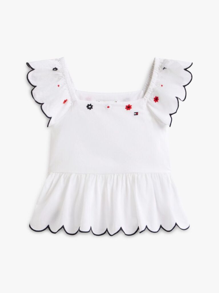 White Floral Embroidery Short Sleeve Top  Girls