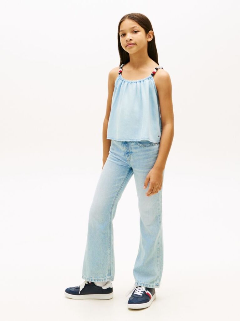 Denim Beaded Straps Sleeveless Top  Girls