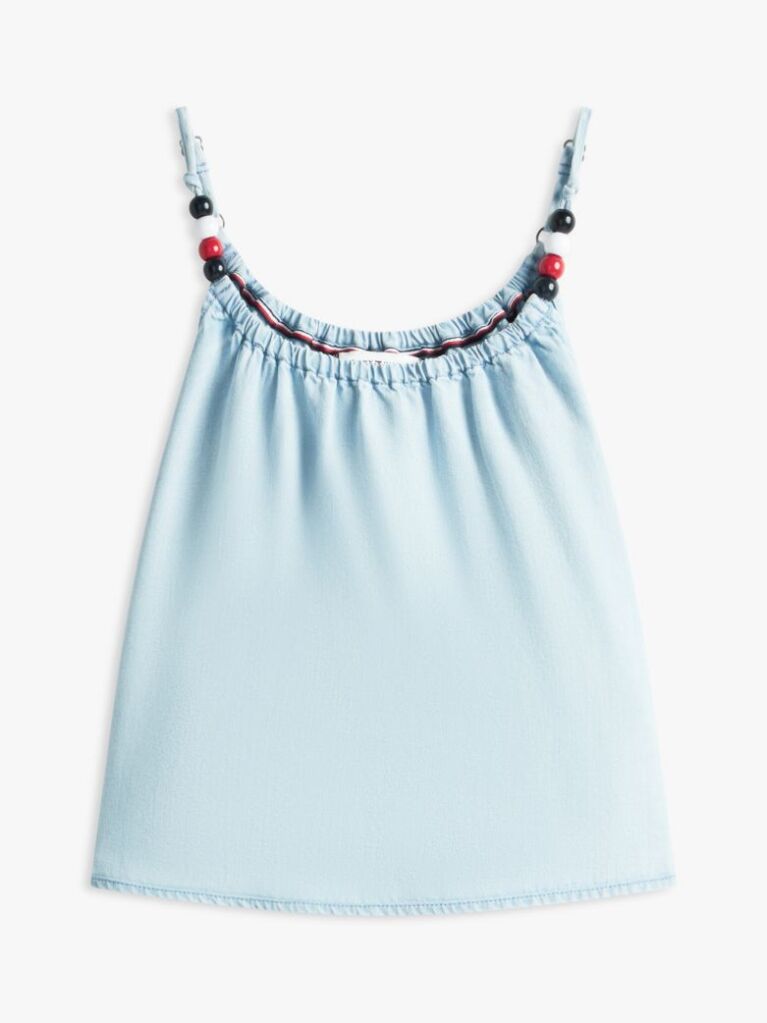 Denim Beaded Straps Sleeveless Top  Girls
