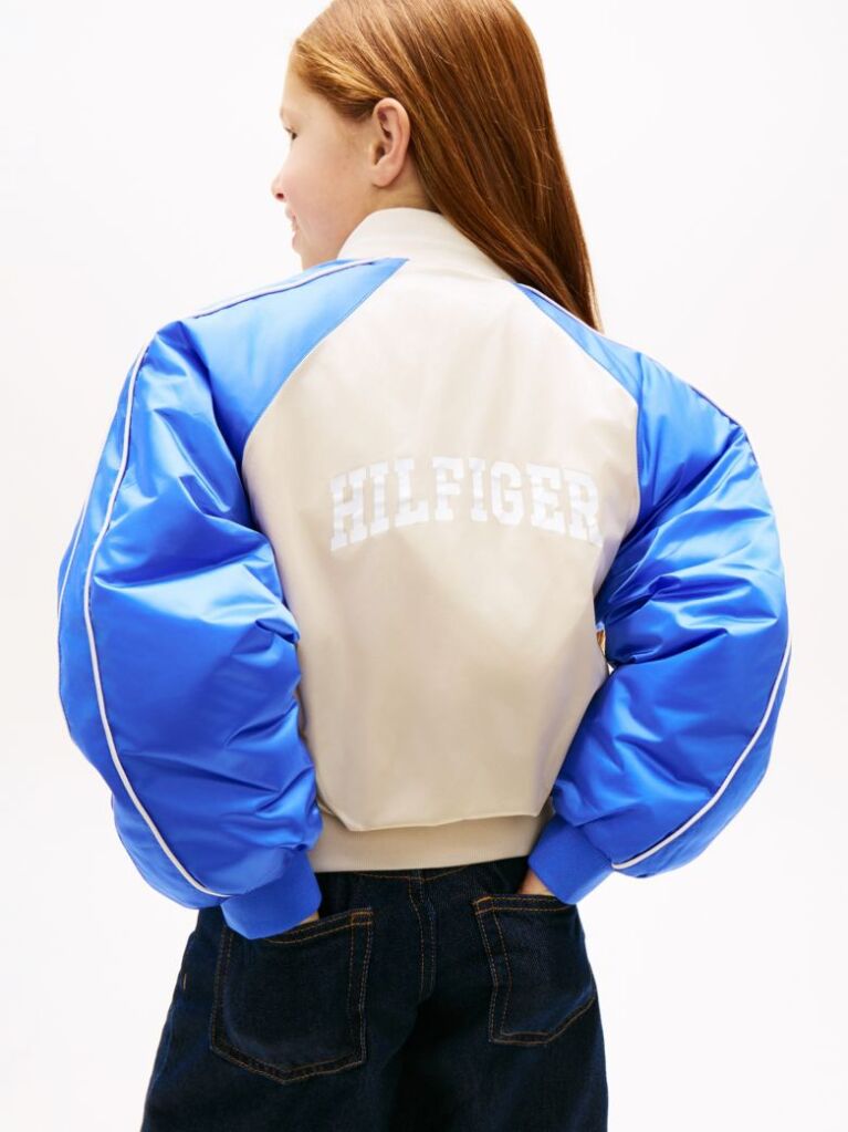 Multi Back Logo Shiny Relaxed Bomber Jacket  Girls