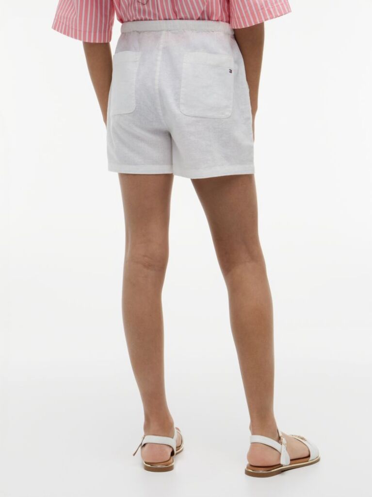 White Mercerised Linen Blend Wide Leg Shorts  Girls