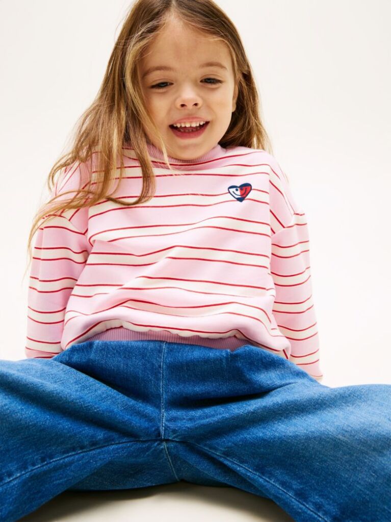 Multi Smiley Heart Flag Relaxed Sweatshirt  Girls