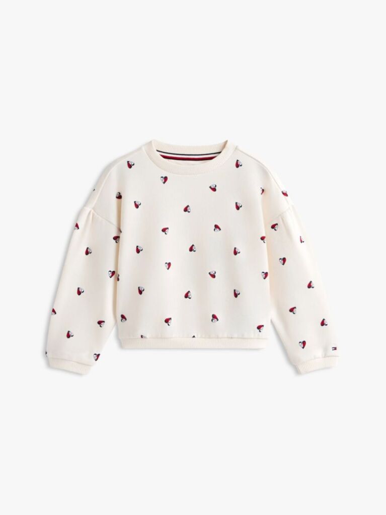 Beige Smiley Heart Flag Relaxed Sweatshirt  Girls