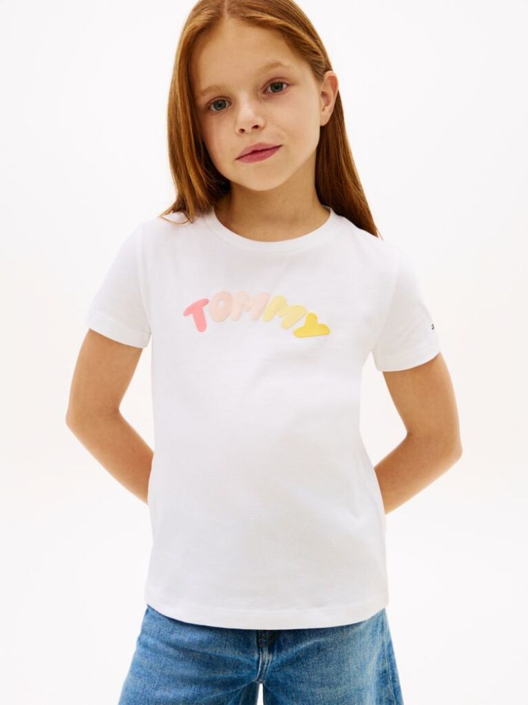 White Textured Logo Jersey Crew Neck T-Shirt  Girls