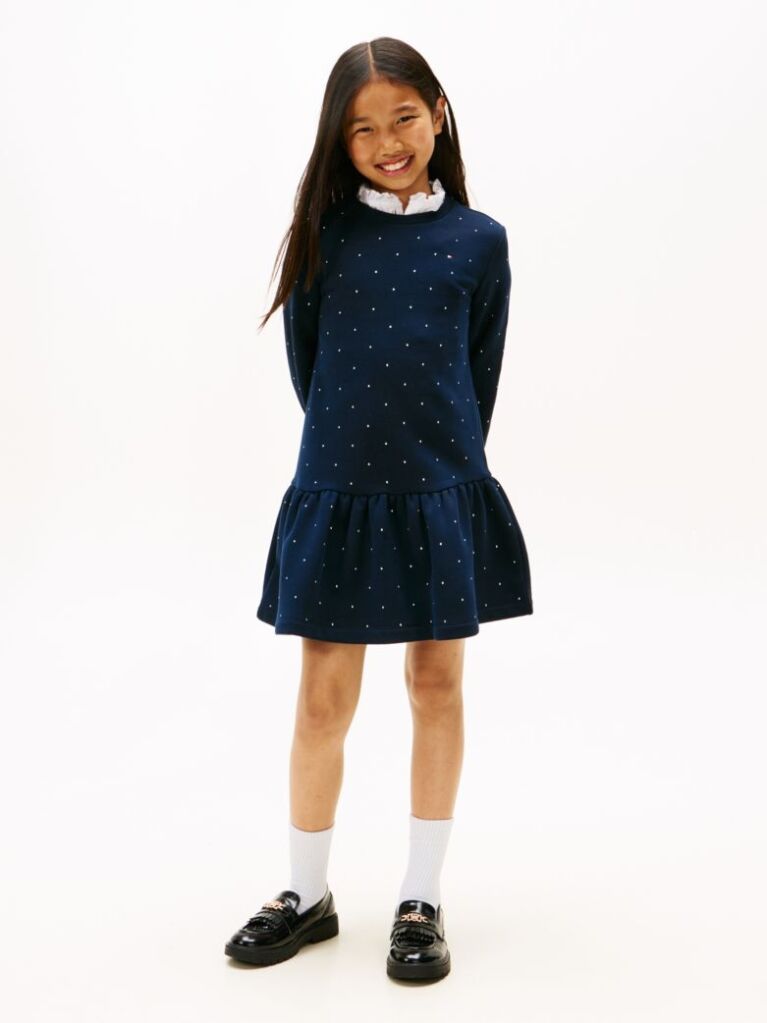 Blue Festive Stud Relaxed Fleece Skater Dress  Girls