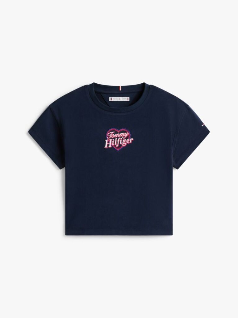 Blue Heart Embroidery Logo Jersey T-Shirt  Girls