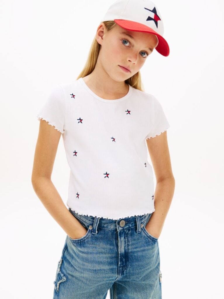Άσπρο Extra Slim T-Shirt Με Κεντητό Σχέδιο  Κορίτσια