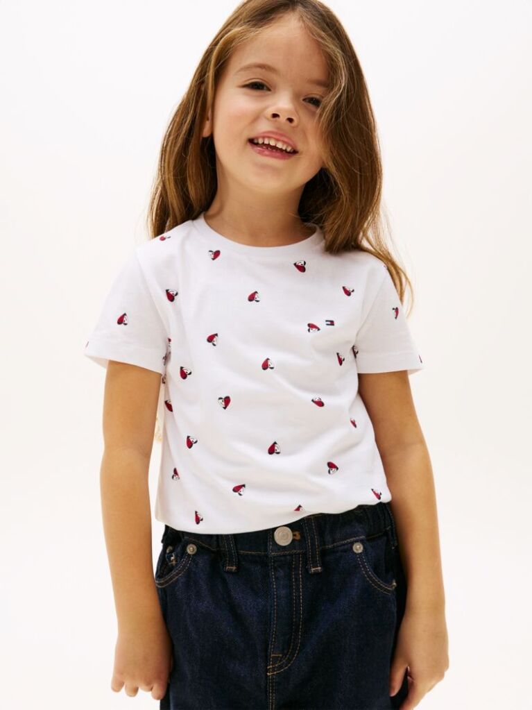 Άσπρο T-Shirt Με Smiley Σχέδιο Καρδιά  Κορίτσια