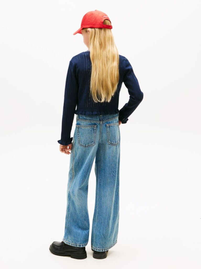 Blue Pointelle Ruffle Trim V-Neck Cardigan  Girls