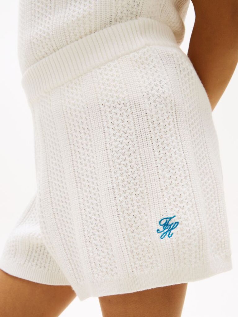 White Logo Embroidery Crochet Shorts  Girls