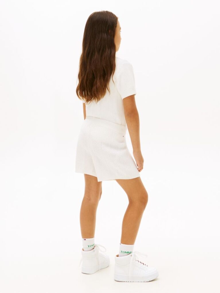 White Logo Embroidery Crochet Shorts  Girls