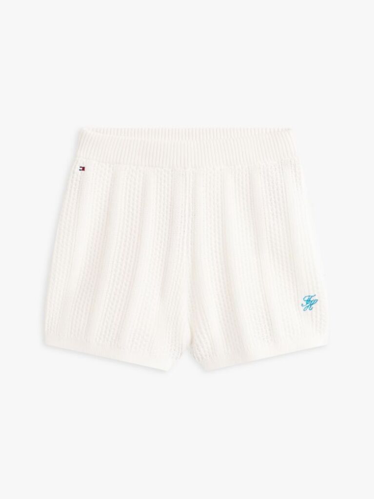 White Logo Embroidery Crochet Shorts  Girls