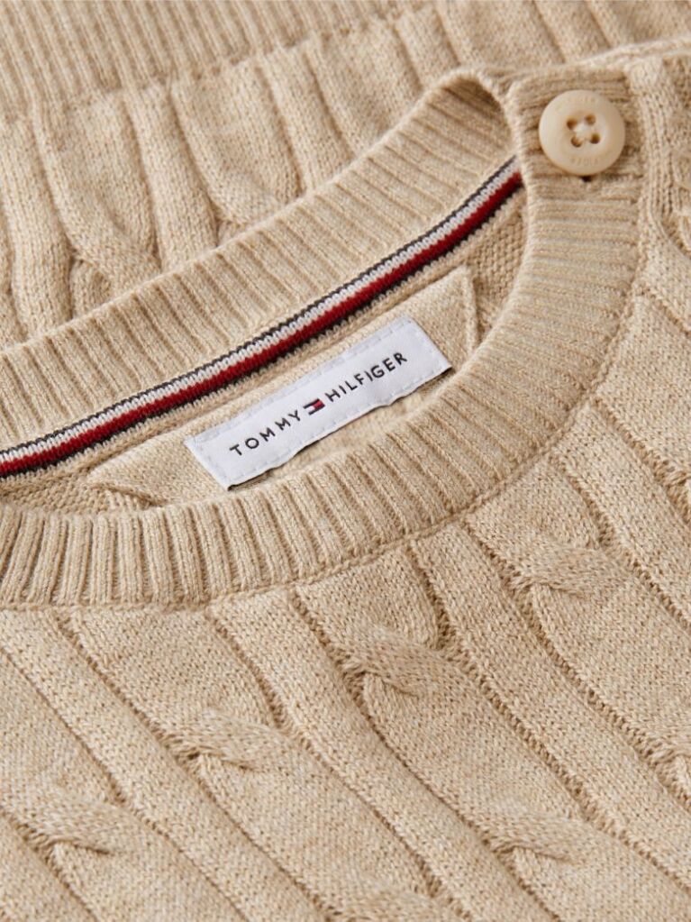 Beige Flag Embroidery Cable Knit Jumper  Newborn