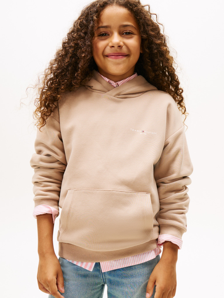Μπεζ Fleece Hoody Με Λογότυπο Σε Κανονική Γραμμή  Παιδί Unisex
