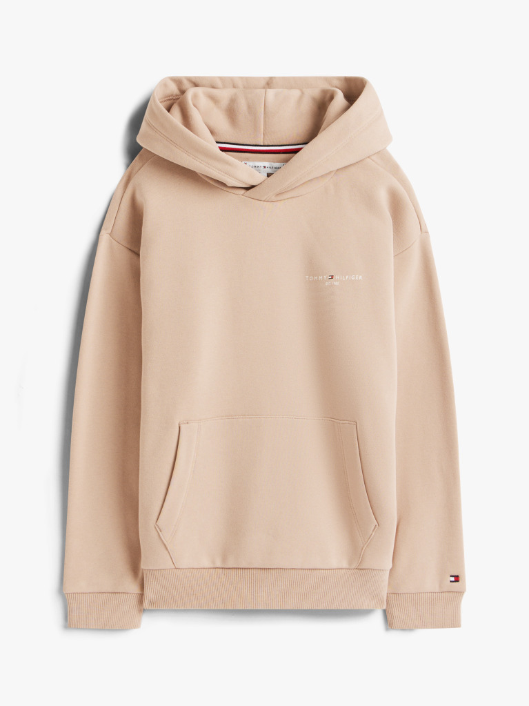 Μπεζ Fleece Hoody Με Λογότυπο Σε Κανονική Γραμμή  Παιδί Unisex