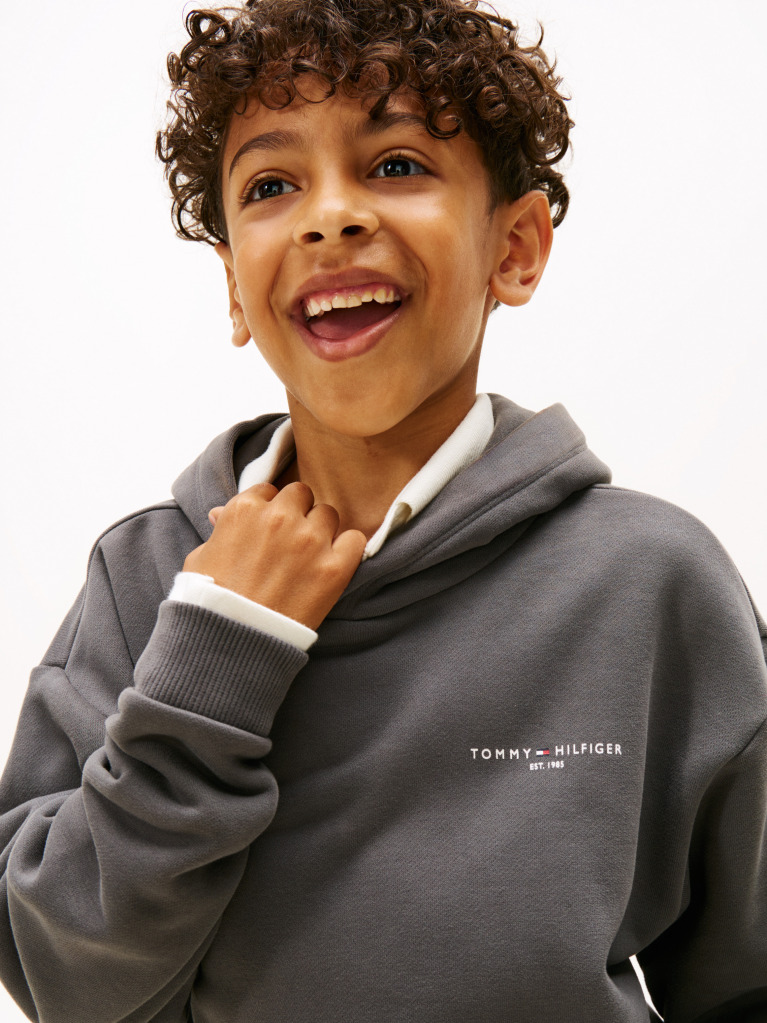 Grey Logo Regular Fleece Hoody  Kids Unisex