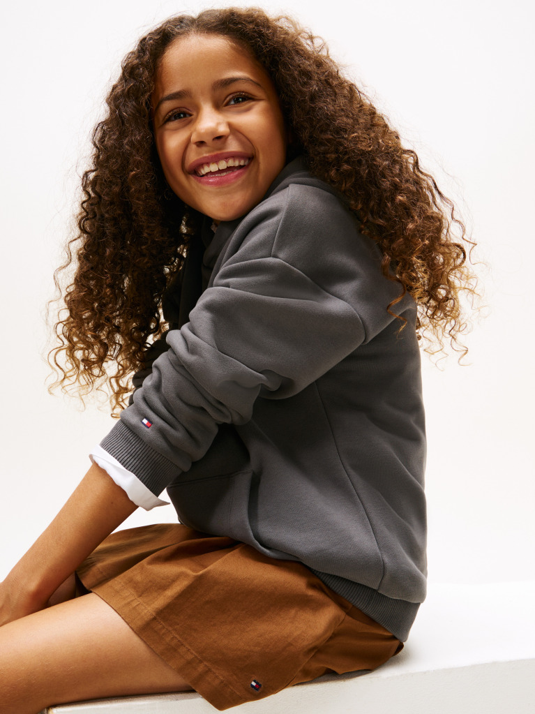 Grey Logo Regular Fleece Hoody  Kids Unisex