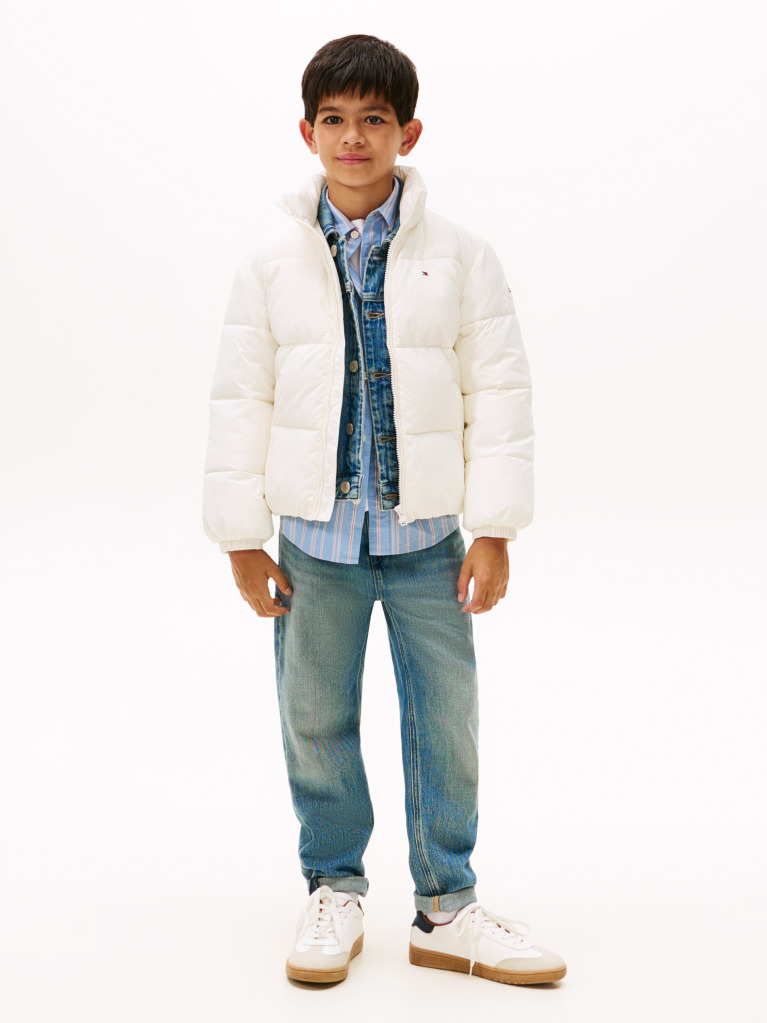 Beige Back Flag Logo Puffer Jacket  Kids Unisex