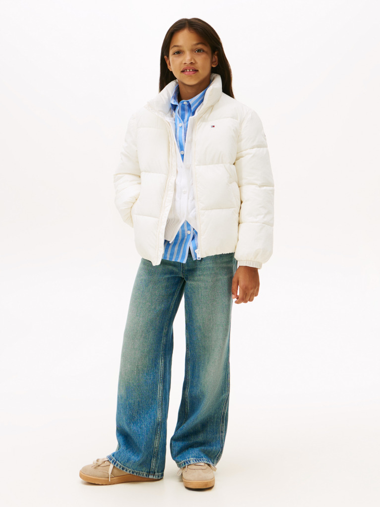 Beige Back Flag Logo Puffer Jacket  Kids Unisex