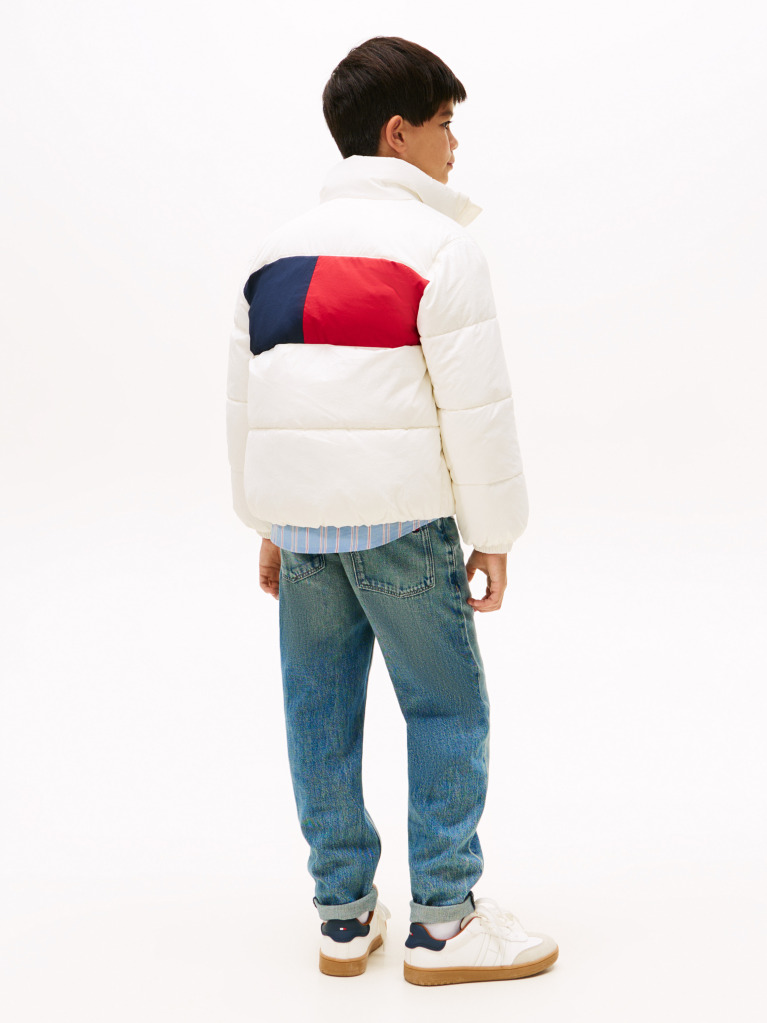 Beige Back Flag Logo Puffer Jacket  Kids Unisex