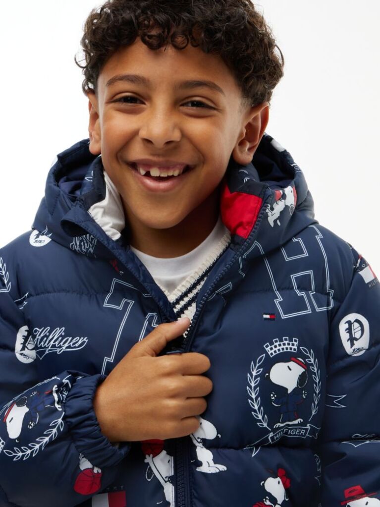 Multi Peanuts® Print Relaxed Hooded Puffer Jacket  Kids Unisex