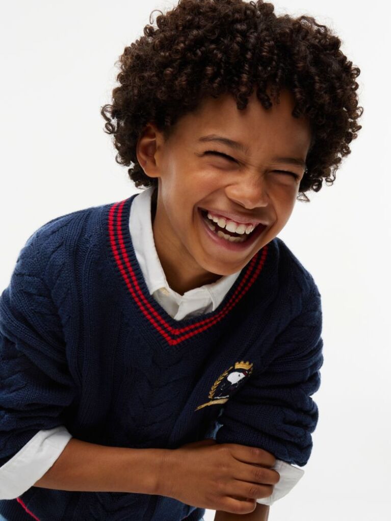 Blue Peanuts® Crest Embroidery Cable Knit Jumper  Kids Unisex