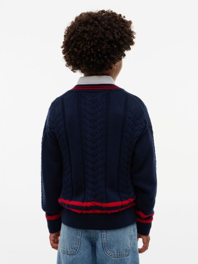 Blue Peanuts® Crest Embroidery Cable Knit Jumper  Kids Unisex