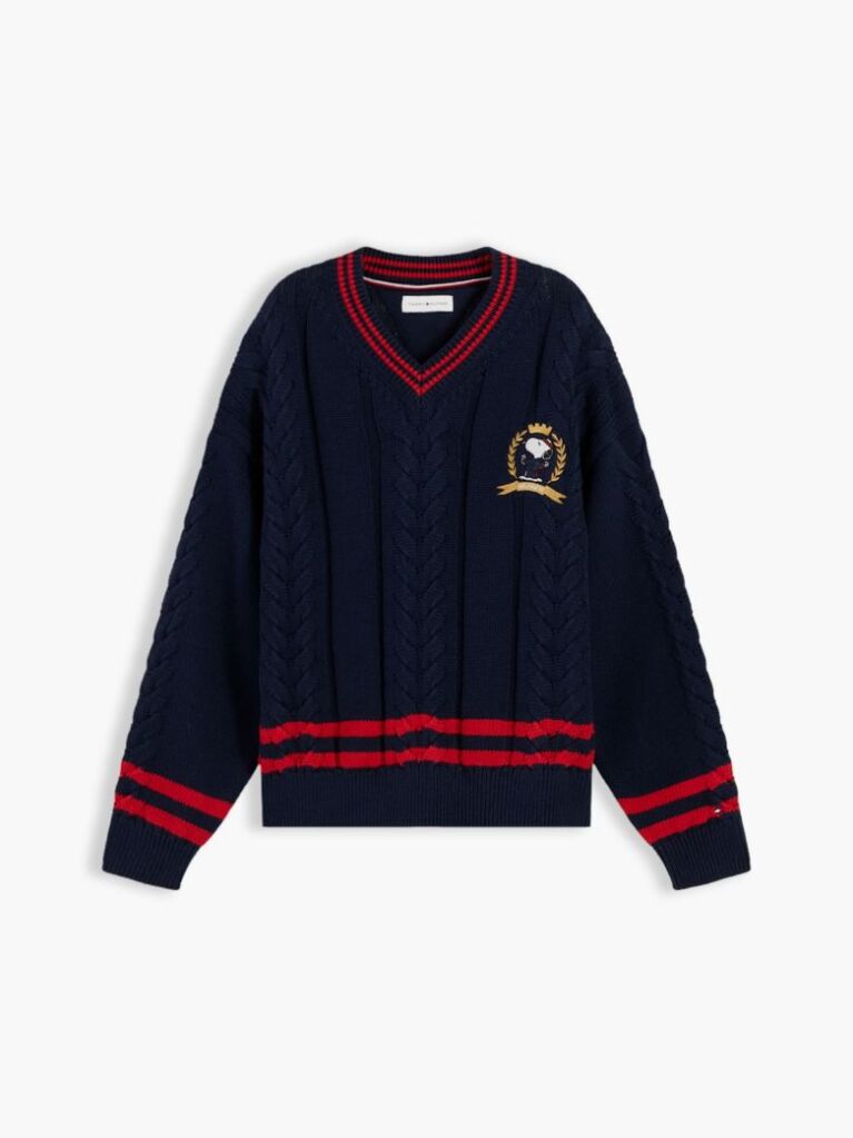 Blue Peanuts® Crest Embroidery Cable Knit Jumper  Kids Unisex