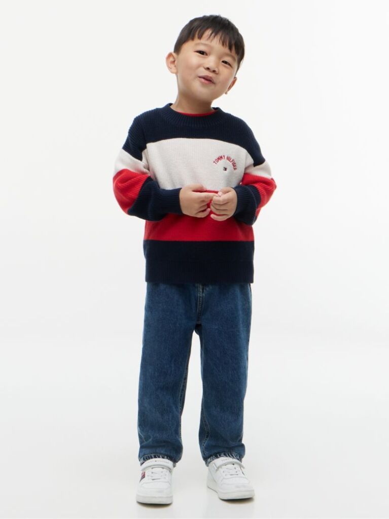 Multi Colour-Blocked Stripe Crew Neck Jumper  Kids Unisex