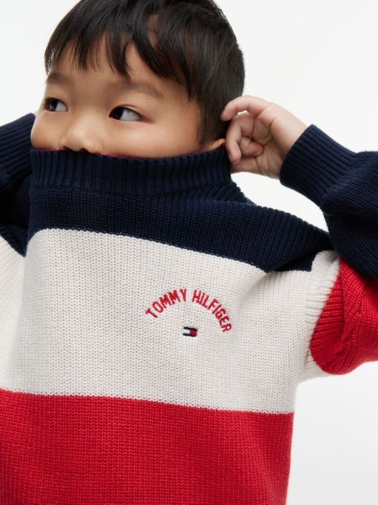 Multi Colour-Blocked Stripe Crew Neck Jumper  Kids Unisex